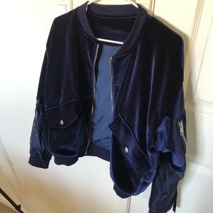 Night sky navy blue velvet bomber jacket mesh